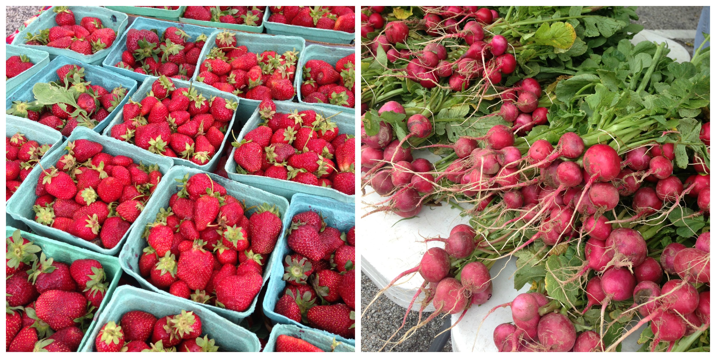 Radish and strawberries at the local farmers market in Budapest