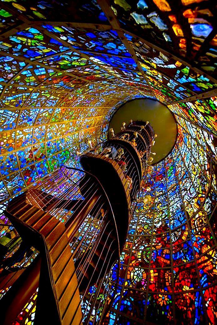 Stained glass in a staircase