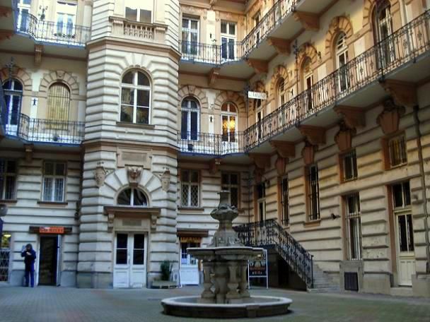 A courtyard of an apartment building in Budapest