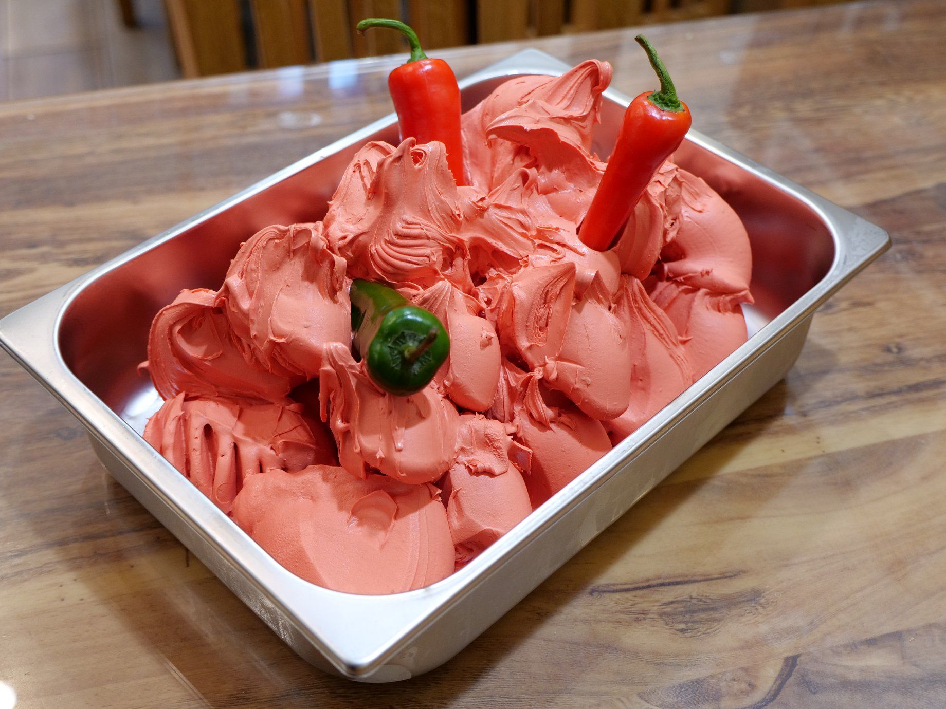 Red pepper ice cream with modern paprika potatoes