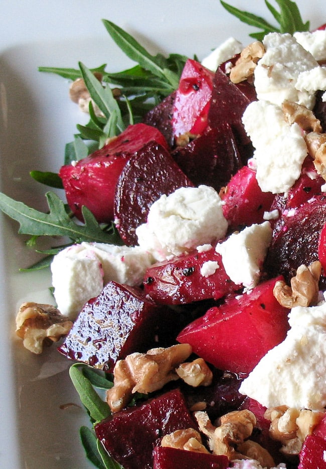 Beetroot ice cream with goat cheese salad