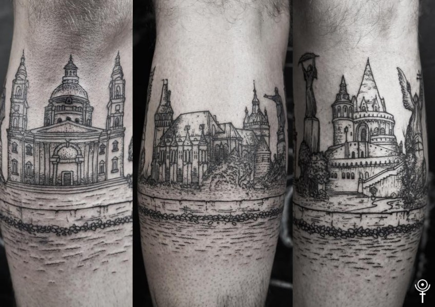 A tattoo of Budapest's monuments, made by Gábor Zólyomi