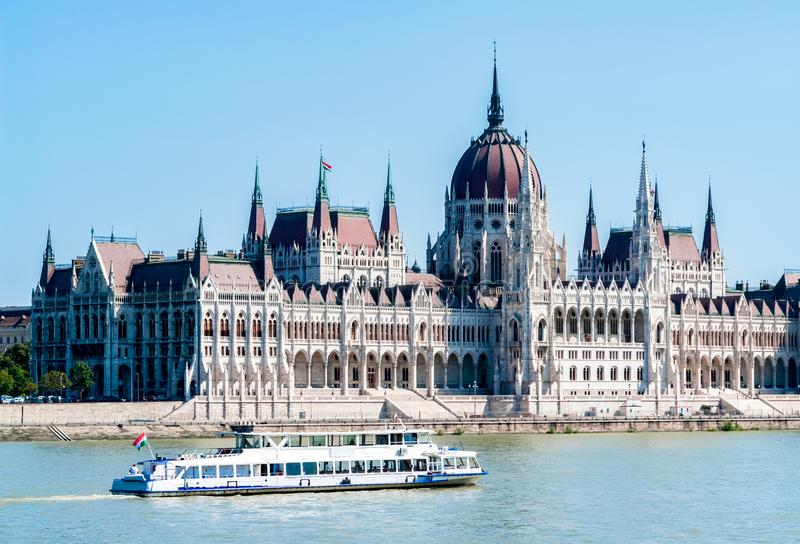 Speed boat ride in Budapest, the Hungarian Parliament in the background
