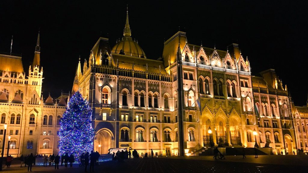 The Christmas lights of the Hungarian Parliament